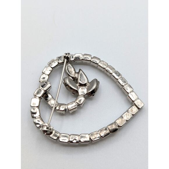 Vintage Round Teardrop Marquis Rhinestone Heart Silver Tone Brooch - Picture 2 of 3